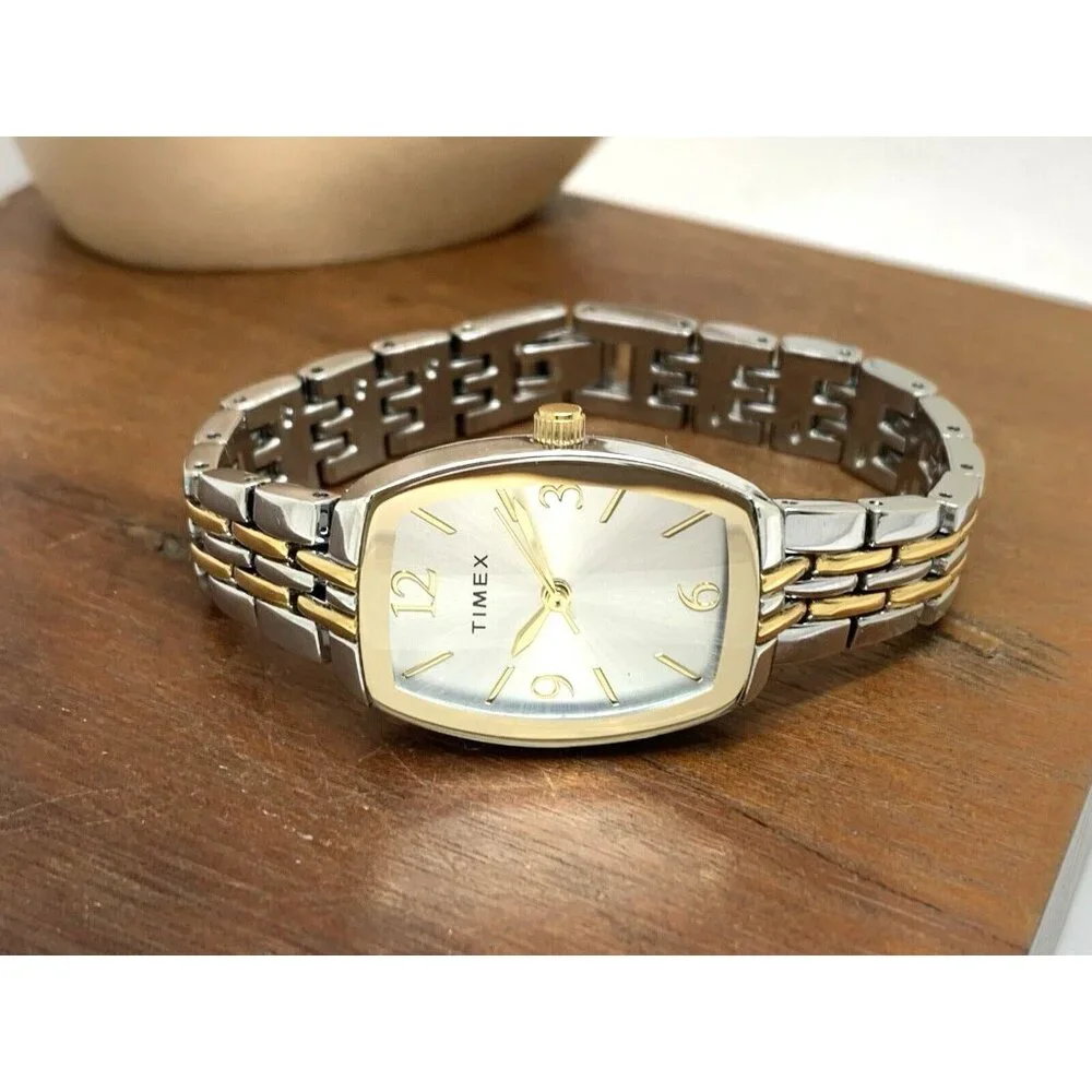 Timex Women's Watch TW2T50200 Quartz Silver Dial Rectangle Two Tone Steel 21mm